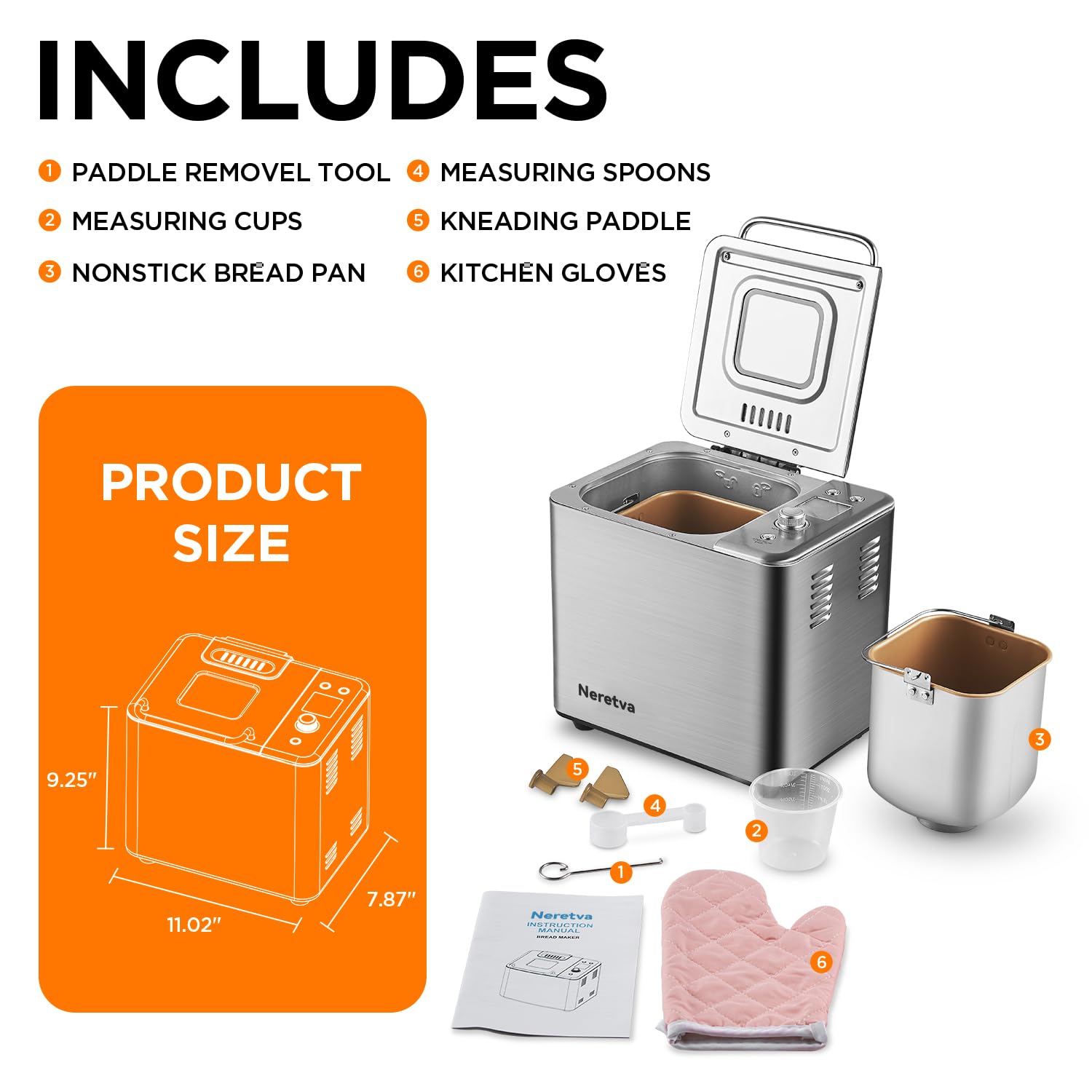 Open-Box New Neretva PE8866GR 20-in-1 2LB Dual Heater Bread Maker with Ceramic Pan Retail $104.25