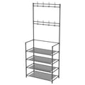 -Tier Space-Saving Hall Tree with Shoe and Hat Rack Waterproof Metal Black