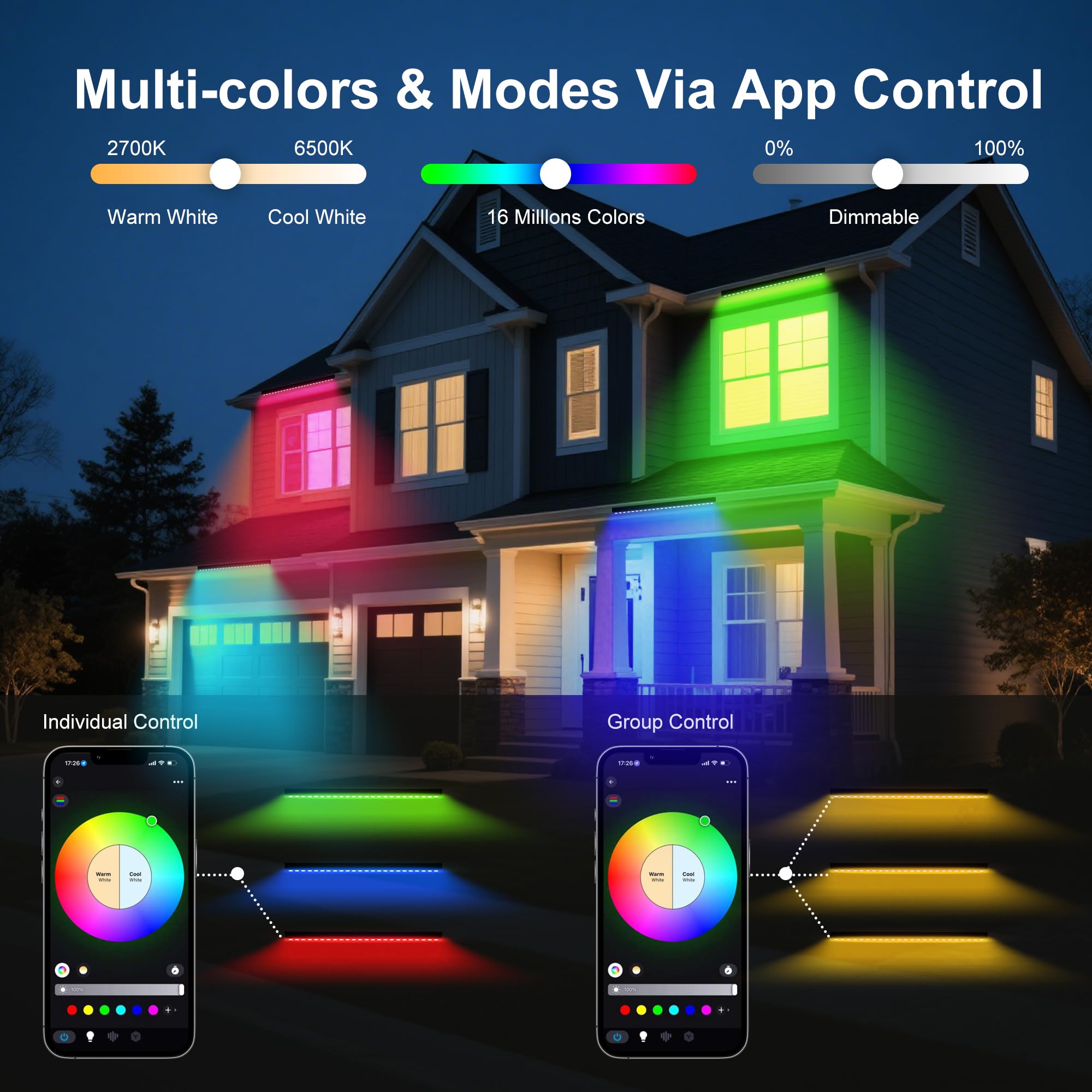 Umidkin Linkable LED Light Bar Outdoor Color-Changing, 40" RGBCW Wall Washer Light, 180W Smart Bluetooth App & Remote Control, 2700K-6500K Tunable White, IP65, for Stage, DJ, Home Patio & Commercial Retail $149.00
