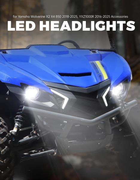 LED Headlights with High Low Beam for Yamaha YXZ 1000R and Wolverine X2 X4