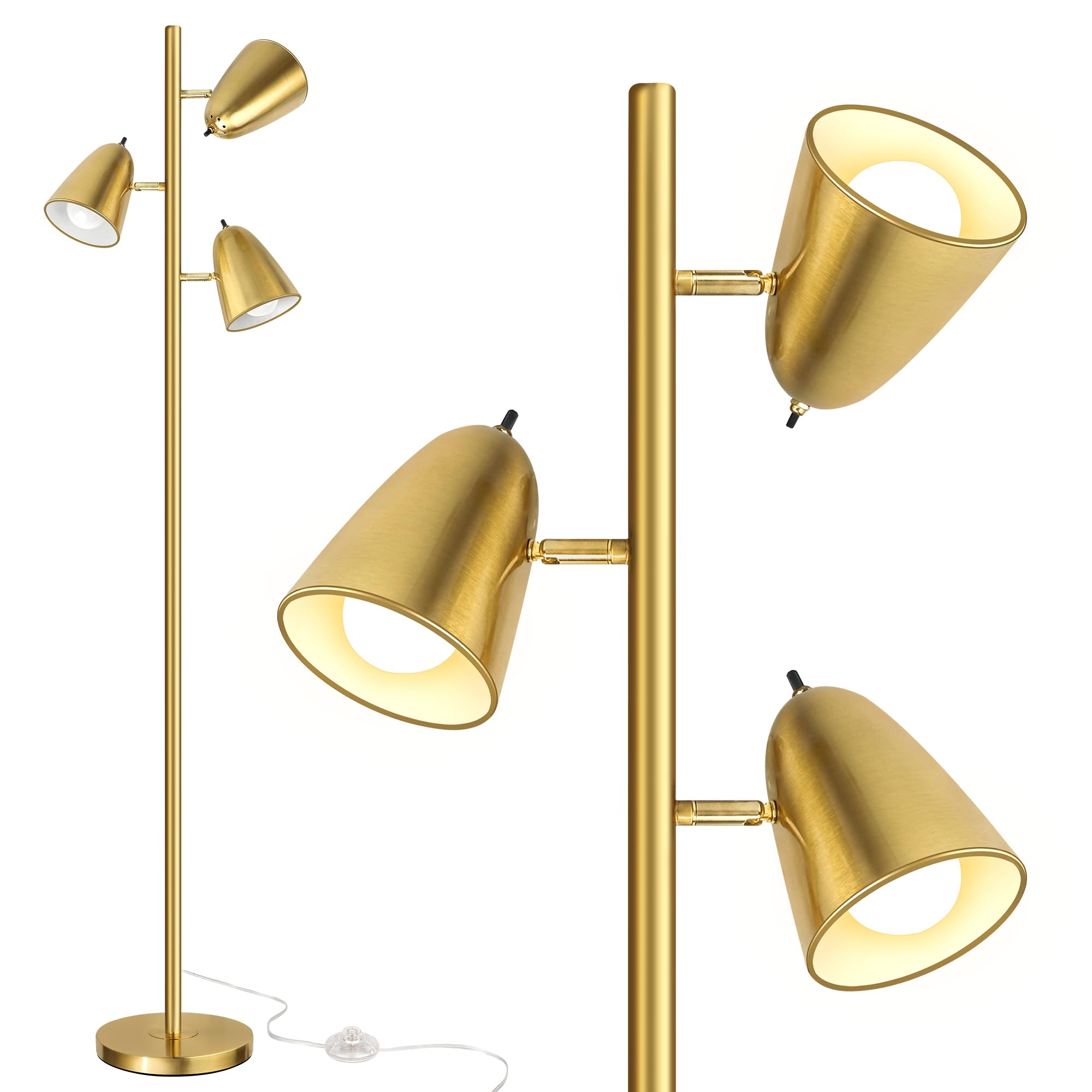 Brushed Gold Tree Floor Lamp with 3 Light Bulbs Standing Tall Pole Lamp 3 Adjustable Arms Retail $61.00