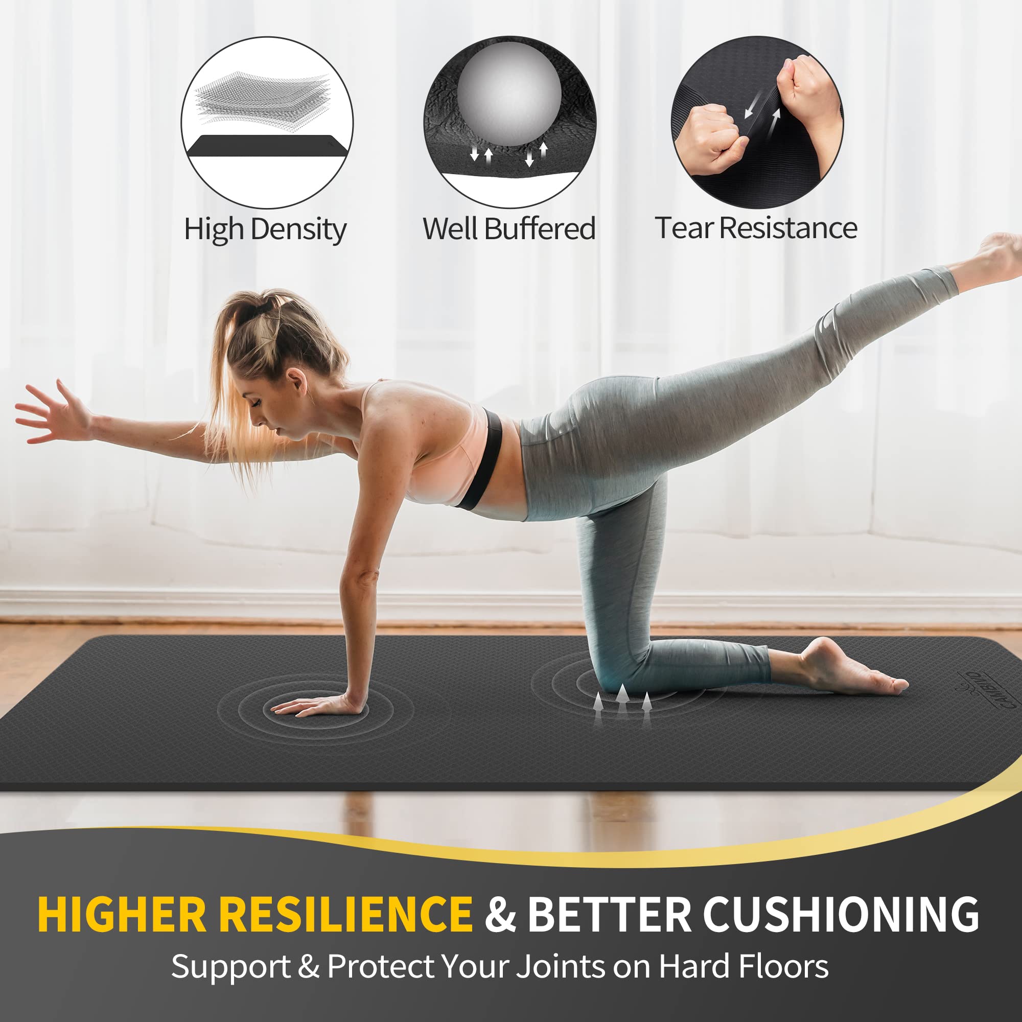 Open-Box New CAMBIVO Extra Wide 72x32in Yoga Mat 6mm Thick Non-Slip Dark Black Retail $40.00