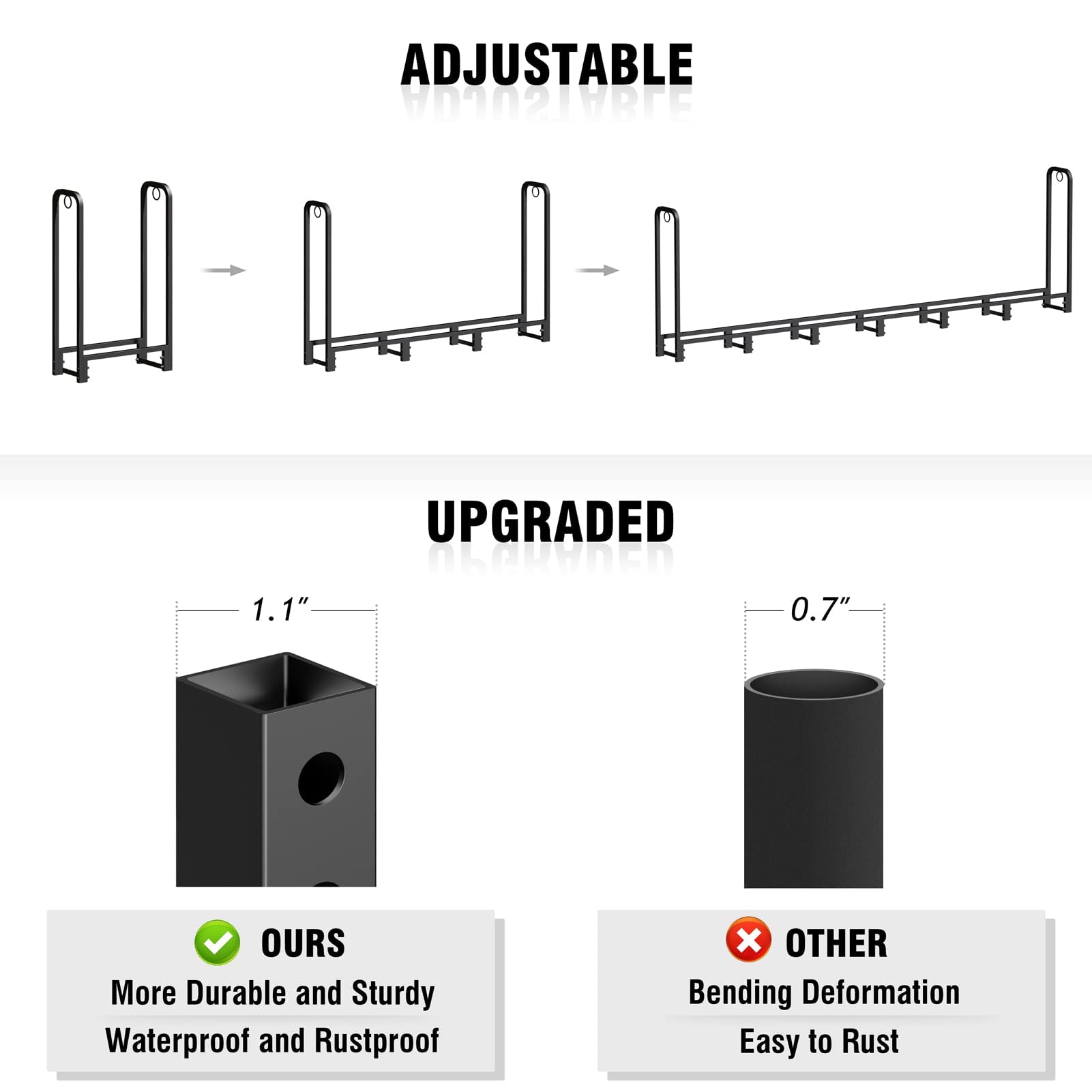 Outdoor Firewood Log Rack 80in Heavy Duty Black