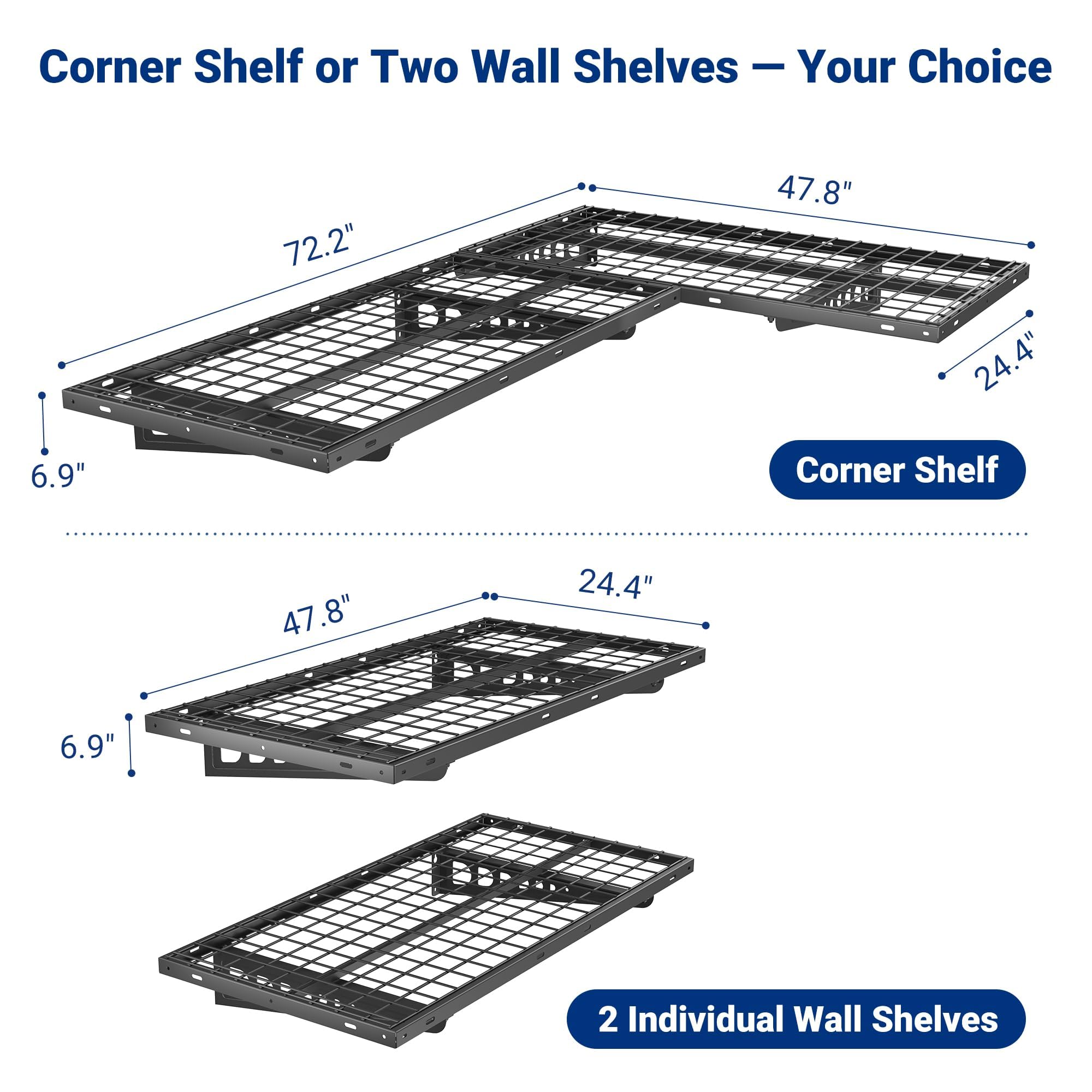 '-Pack 2x4ft Garage Wall Shelves 660lb Capacity - Black