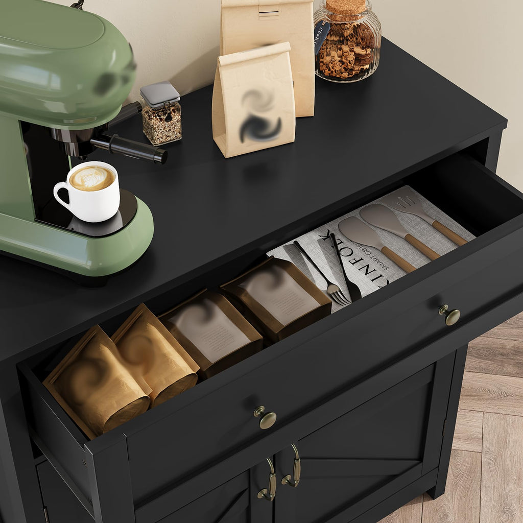 Black Farmhouse Buffet Sideboard Storage Cabinet with 2 Barn Doors