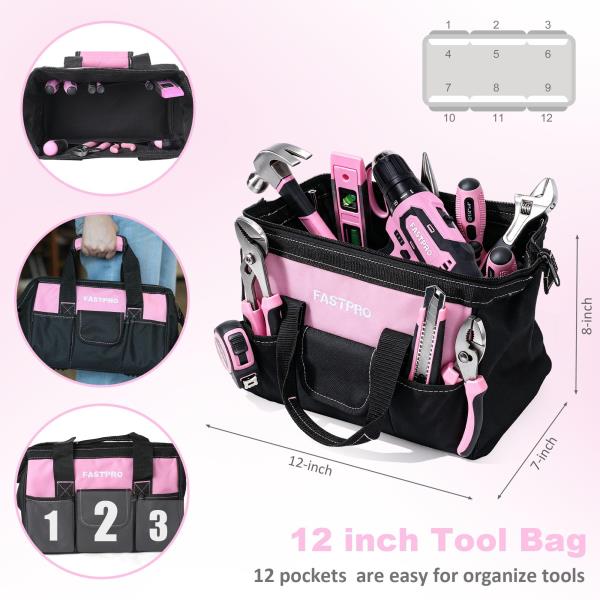 FASTPRO 232-Piece Pink Drill Set for Women, Pink Tool Set with Bag