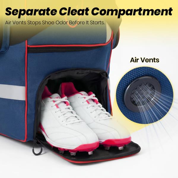 L Rolling Baseball Catchers Gear Bag 3-Zone Storage Blue