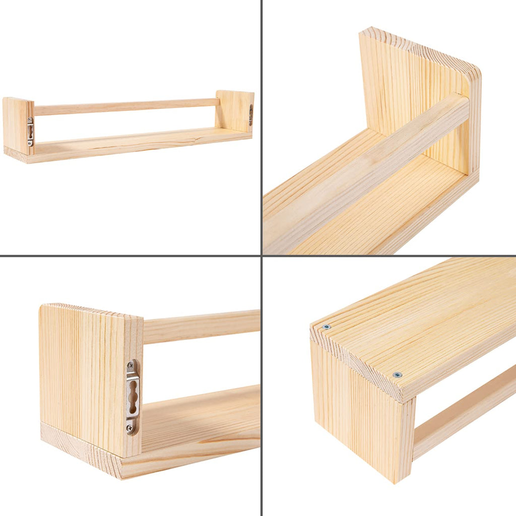 Set of 3 24-Inch Rustic Natural Wood Floating Wall Book Shelves
