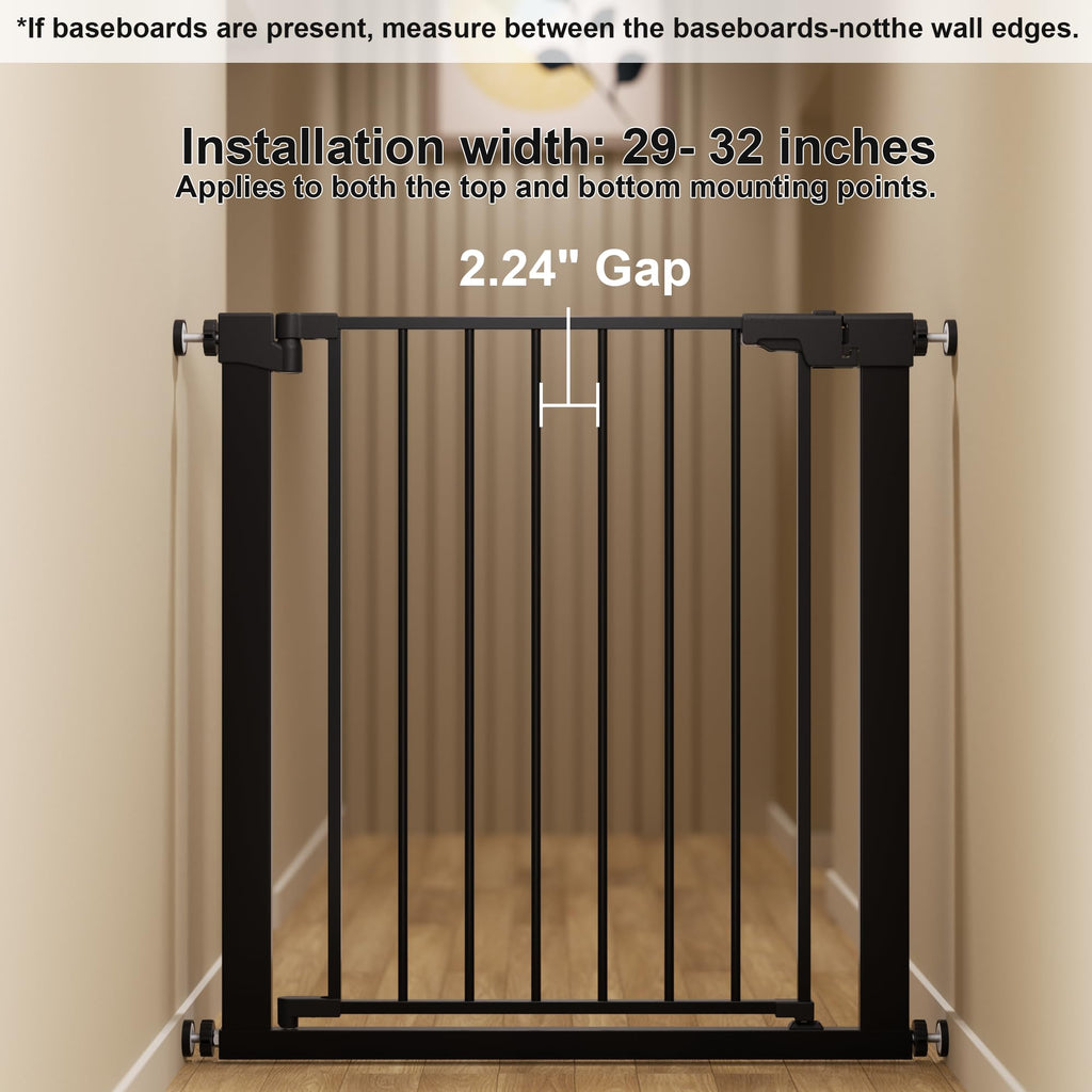 Metal Baby Gate for Stairs and Doorways 30 Inches Tall Pressure Mounted Auto-Close Black $36.75