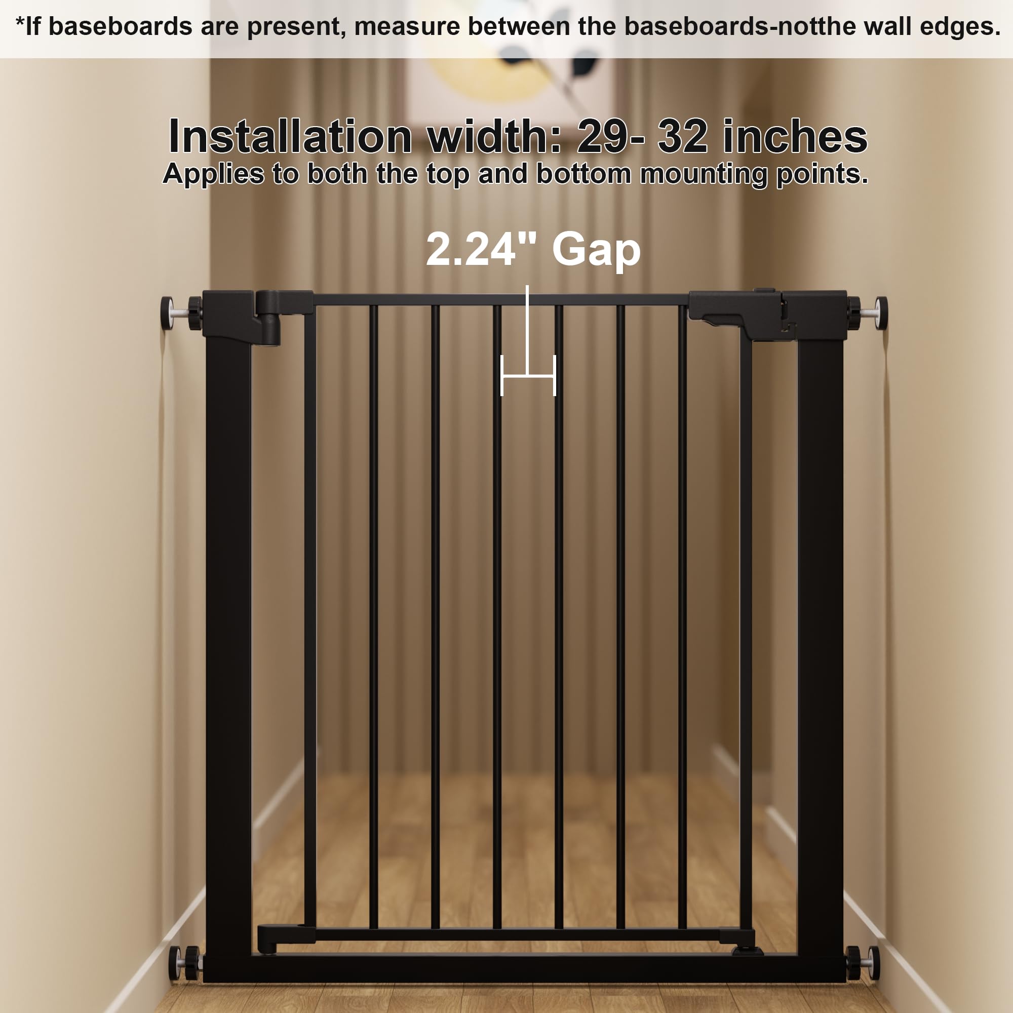 Metal Baby Gate for Stairs and Doorways 30 Inches Tall Pressure Mounted Auto-Close Black $36.75