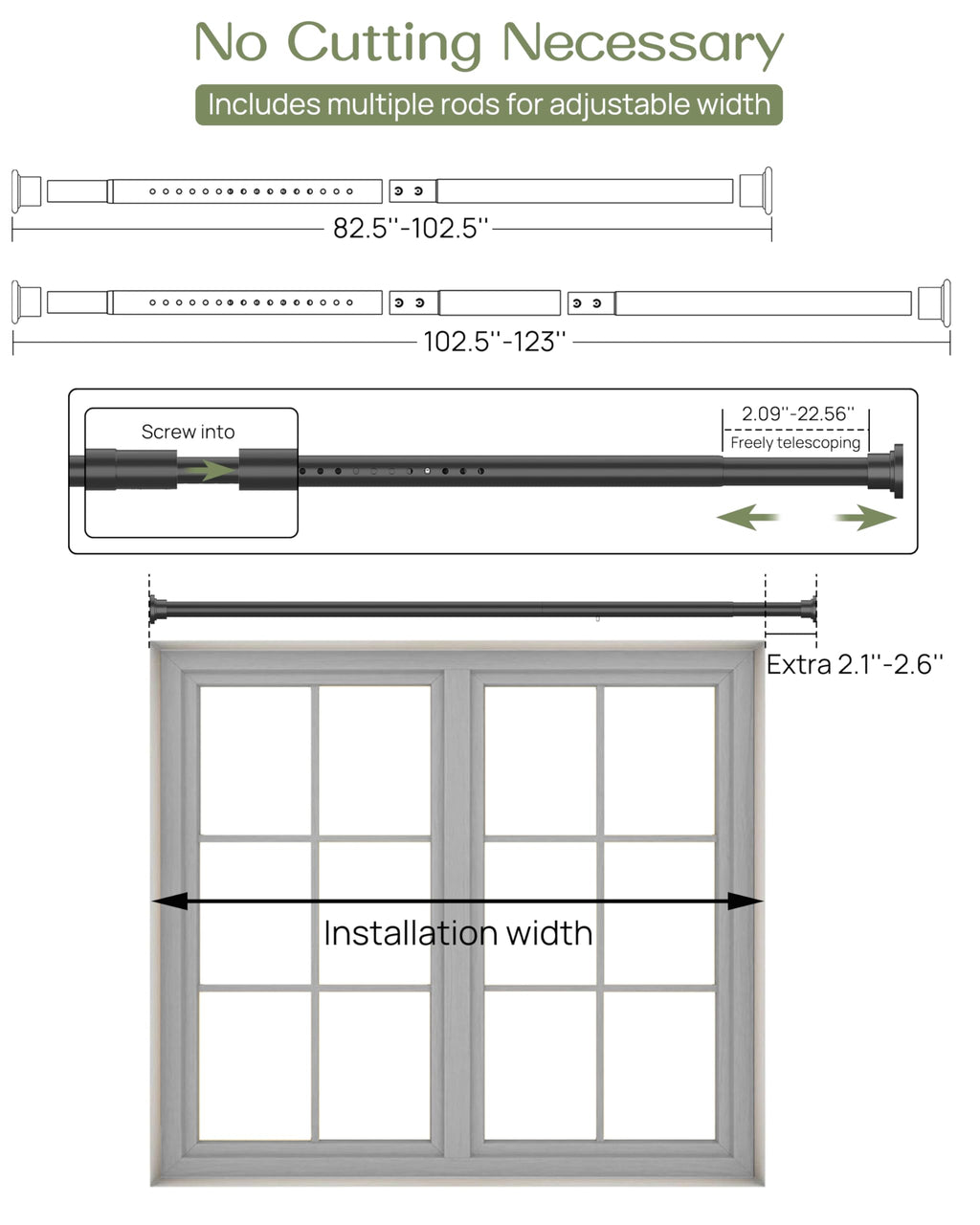 ALLZONE Tension Curtain Rod for Window, 83-123 Inches, Heavy Duty Curtain Rods No Drilling, Non-Slip Bathroom Shower Tension Rod, Renter Friendly, Adjustable, Spring Loaded, Extra Long, Black Retail $42.00