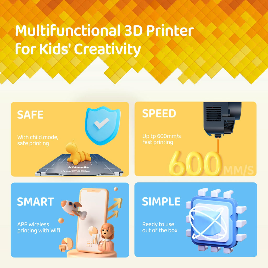 Mini 3D Printer for Kids with Wi-Fi Control 5 Touch Screen  Child-Safe Lock - Orange