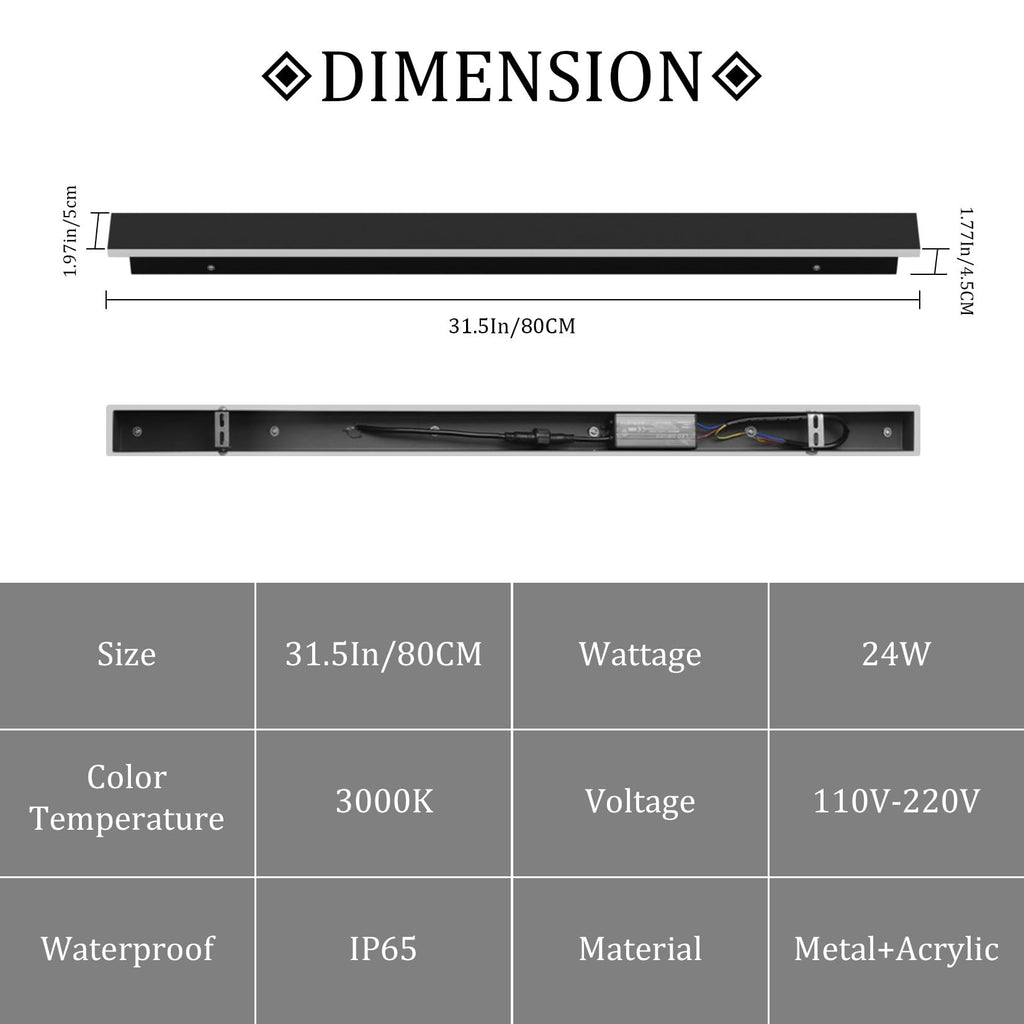 Black 2-Pack 31.5 24W IP65 Waterproof 3000K Outdoor LED Wall Lights