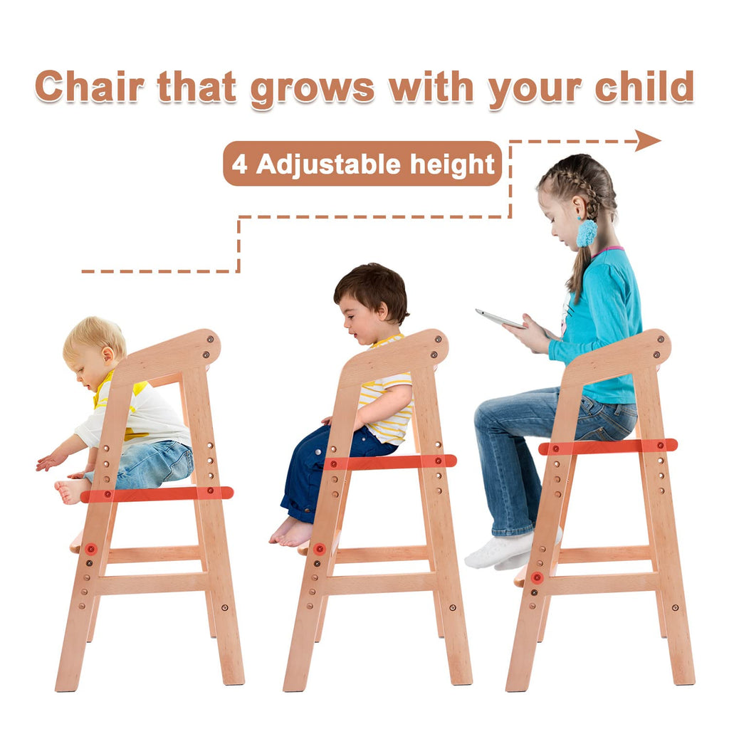 YOLEO High Chair Wooden for Toddlers Junior Childs, Sturdy Durable Dining Feeding Chair with Steps Grows with Child, Max 60kg (Natural Color) Retail $79.00