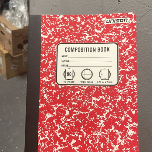 As-Is Unison Composition Notebook 4-Pack - Wide Ruled 9.75x7.5 80 Pages - Red