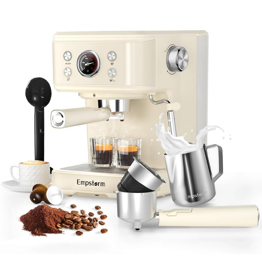 '-Bar Semi-Automatic Espresso Machine w Steam Wand 1.5L Tank White