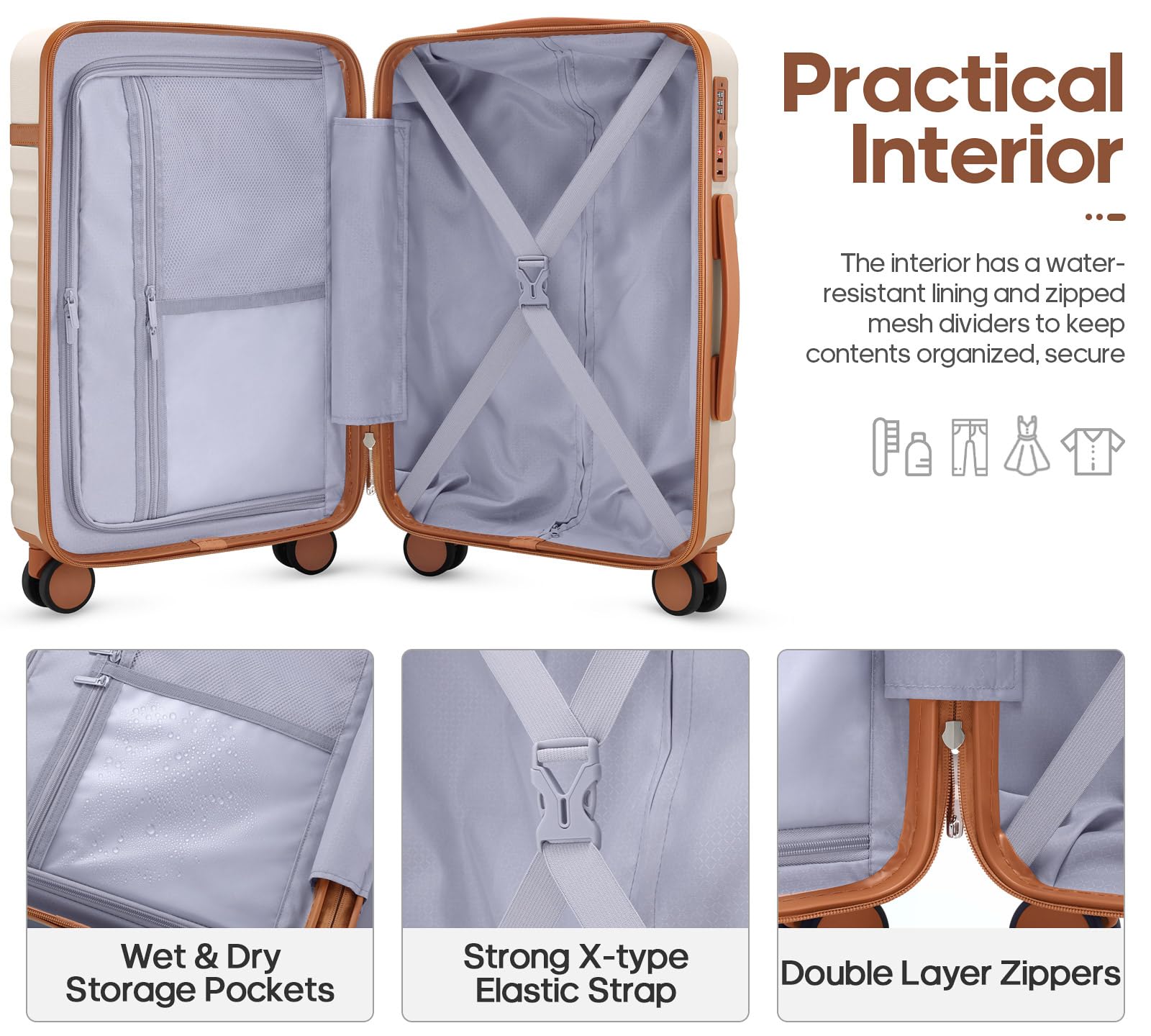 Beige 3pc Hardshell Luggage Set with 20 Carry-On  18 Backpack