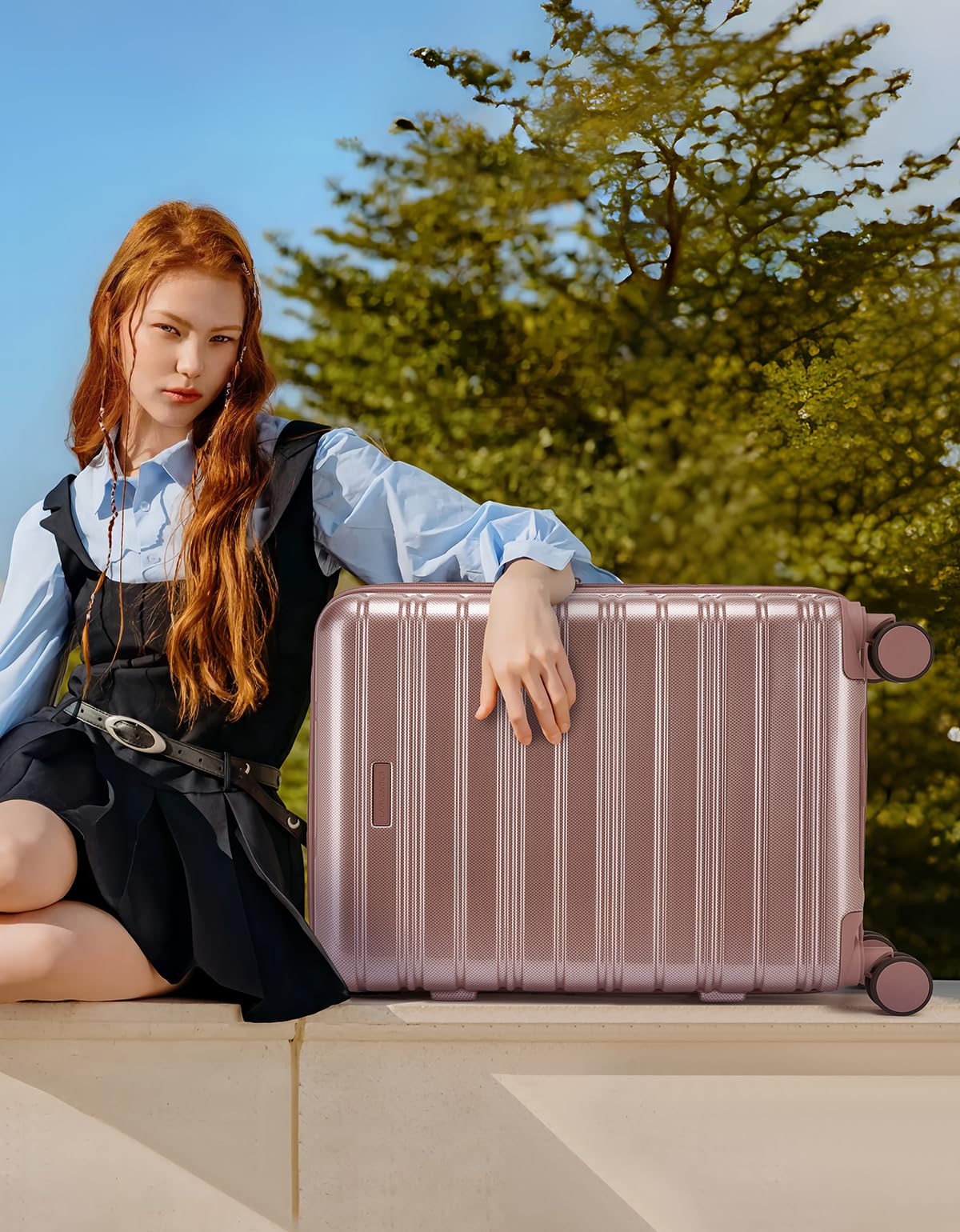 Rose Gold 20 Inch Expandable Hardside Carry On Luggage 22x14x9 with Spinner Wheels TSA Lock Retail $89.00