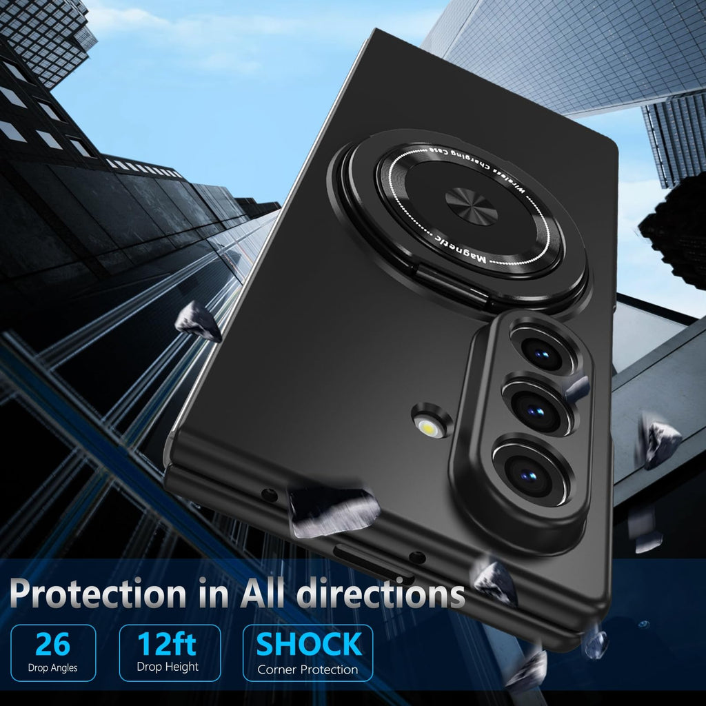 Magnetic Stand Ring Holder Shockproof Slim Phone Case for Samsung Galaxy Z Fold 7 - Black