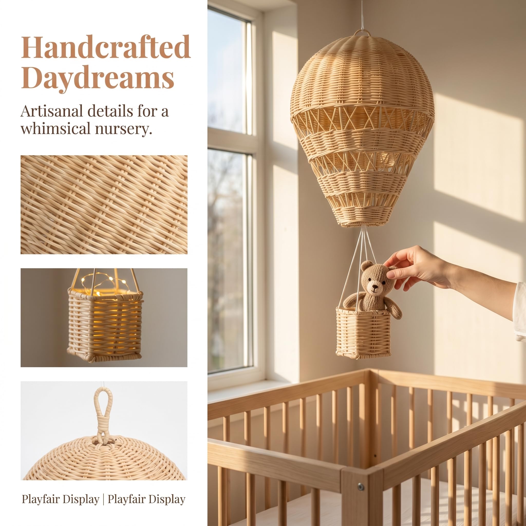 Alipis Natural Rattan Woven Hot Air Balloon Decor Delicate Kids Room Rattan Craft Retail $59.00