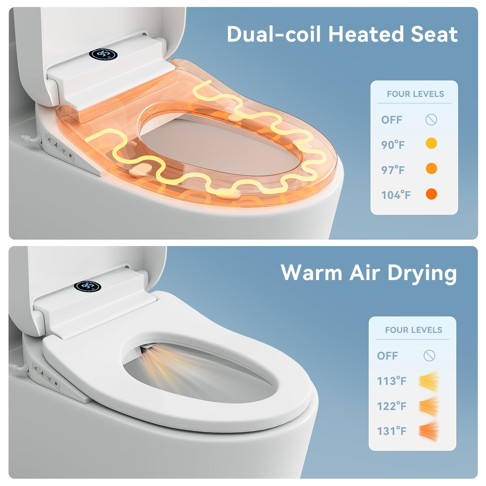 White Auto OpenClose Heated Bidet Seat with Warm Water  Dryer