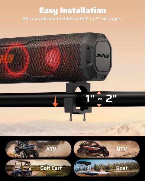 UTV Sound Bar Golf Cart Speaker Bluetooth with RGB Party Lights