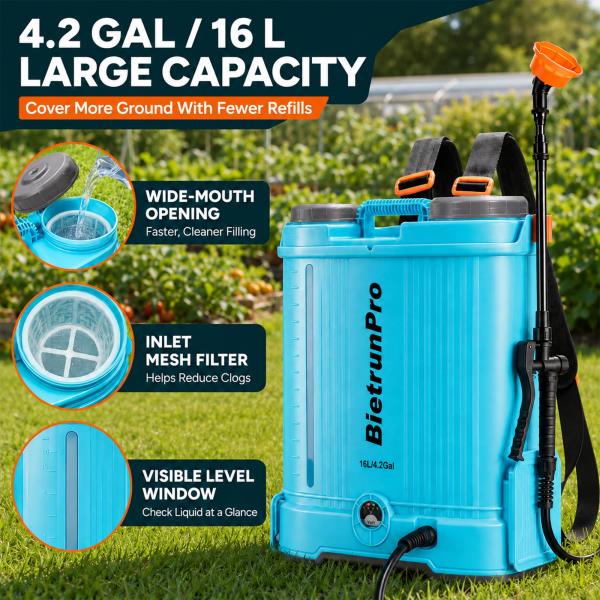 2 Gallon Battery Powered Backpack Sprayer with Mixer 0-100 PSI