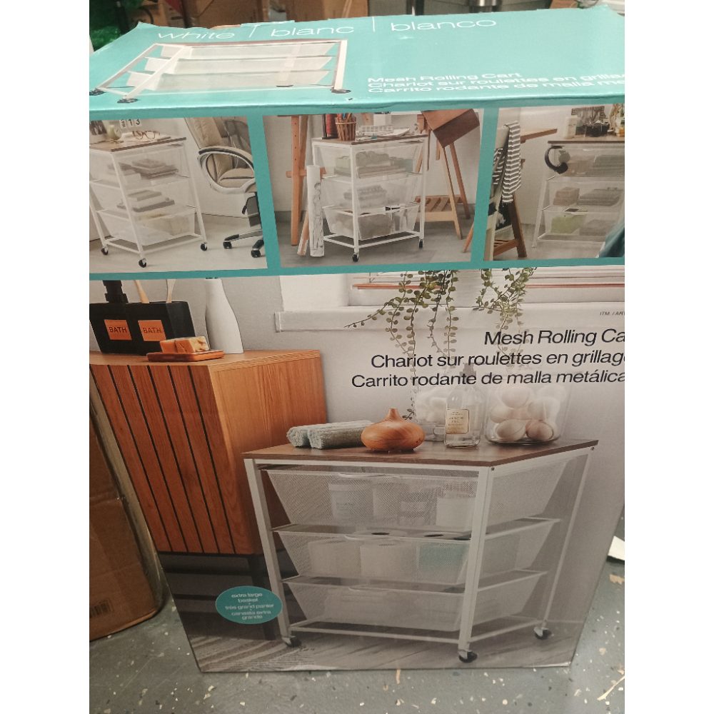 -Tier Rolling Storage Cart White with Wooden Top