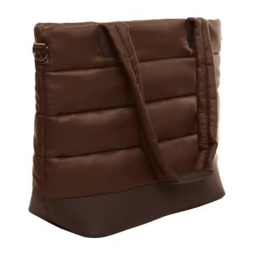 Large Brown Puffer Tote Bag with Laptop Pocket Adjustable  Luggage Strap
