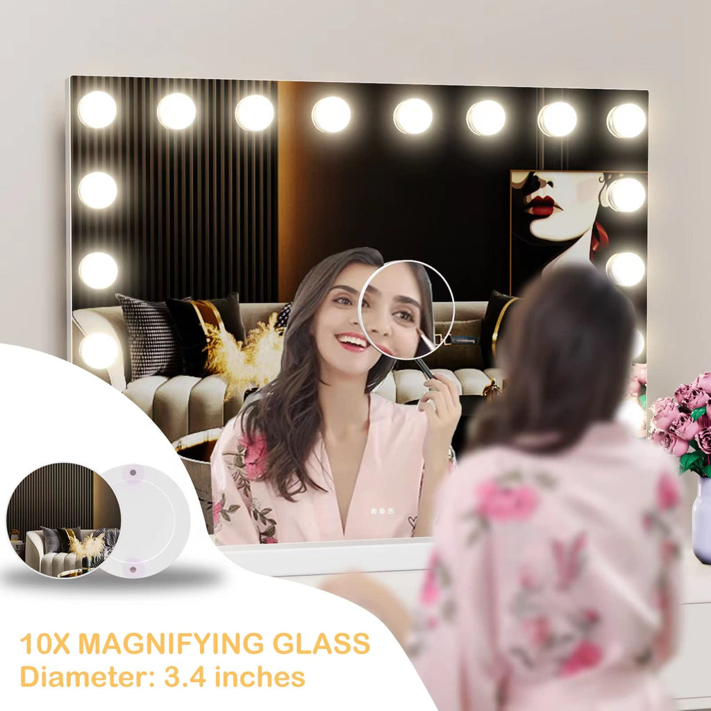 Gvnkvn Vanity Mirror with Lights, 32 x 24 Tabletop Hollyhood Makeup Mirror, Hollywood Lighted Mirror with 18 Dimmable LED Bulbs,3 Colors Modes,Touch Control,Metal Frame, Retail $149.00