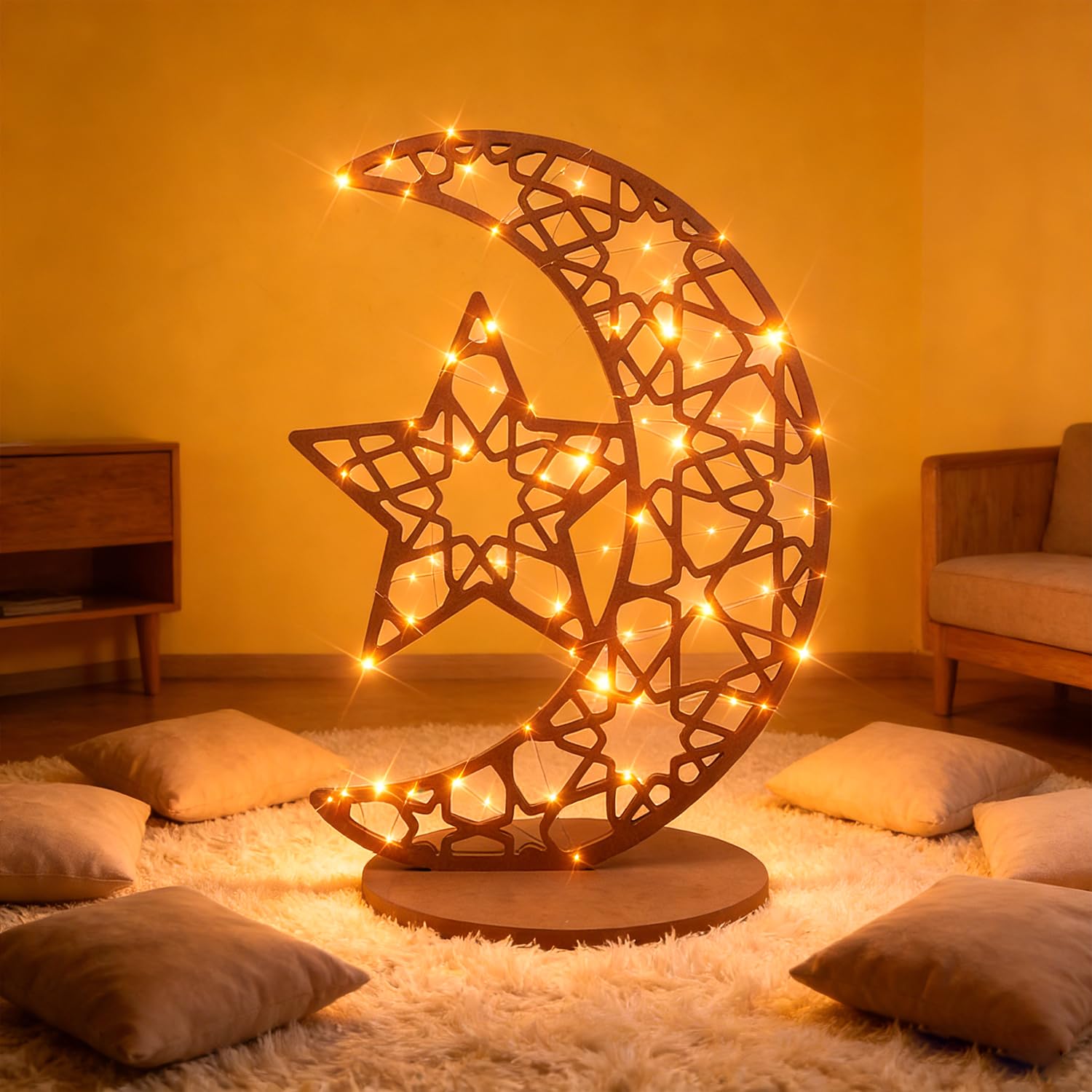 Open-Box New Eforcase JZ-T-Z01408A 28 Light-up Wooden Moon Star Eid Table Decor