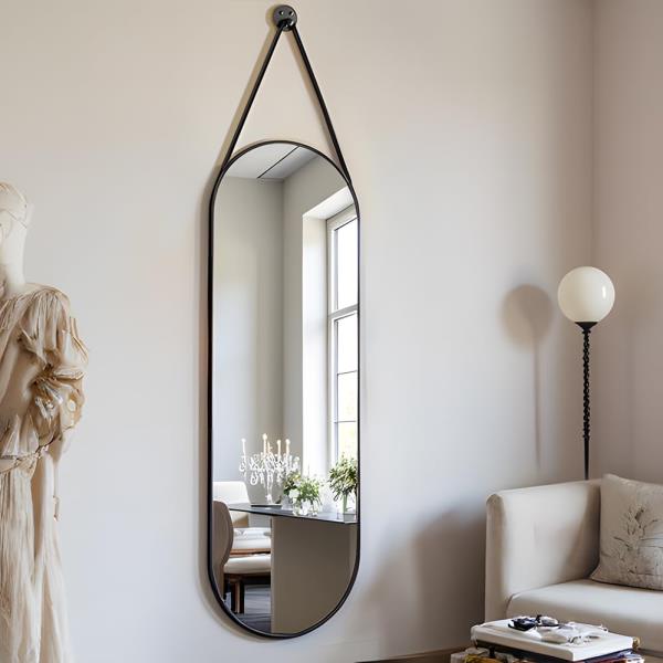 x 16 Oval Full Length Wall Mounted Hanging Mirror Black
