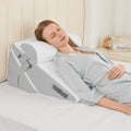 Adjustable Wedge Pillow Set 9-in and 12-in Memory Foam Support Light Grey  White