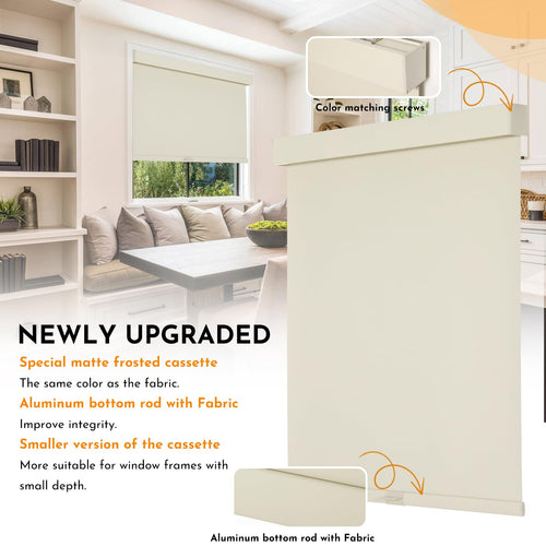 Beige Cordless Blackout Roller Shades 34.5W x 64H with Valance Thermal Insulated Free-Stop Retail $54.00