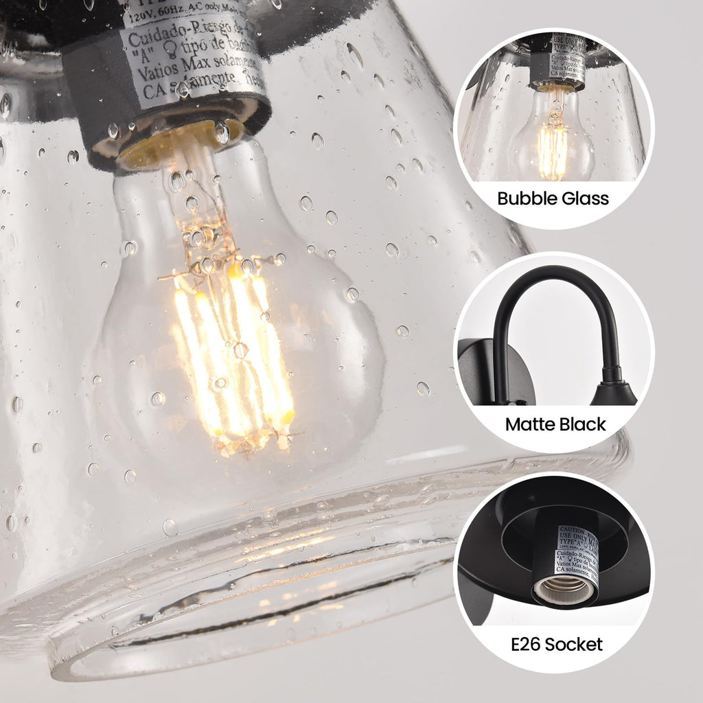 New As-Is Smeike Outdoor Wall Sconce - Waterproof Bubble Glass Matte Black 2-Pack Retail $69.00