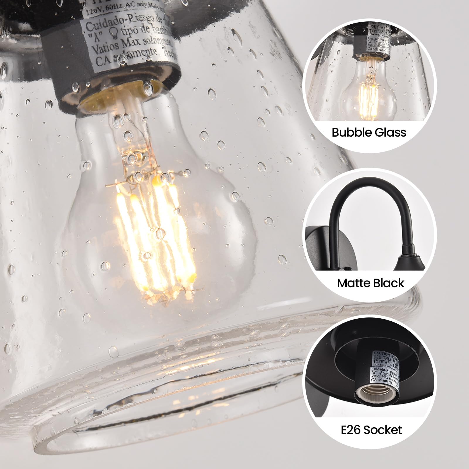 New As-Is Smeike Outdoor Wall Sconce - Waterproof Bubble Glass Matte Black 2-Pack Retail $69.00