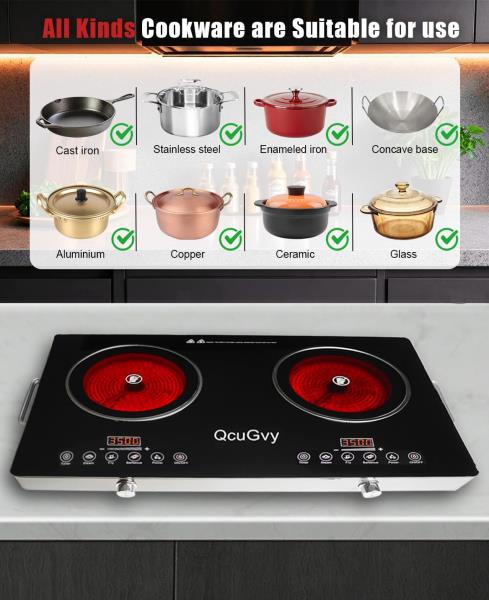 Portable Infrared 2 Burner 3500W Electric Cooktop with Touch Control and 2 Hour Timer