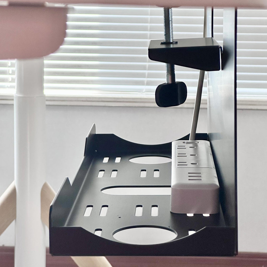 Under Desk Clamp-On Steel Cable Management Tray 17x9 inch Black