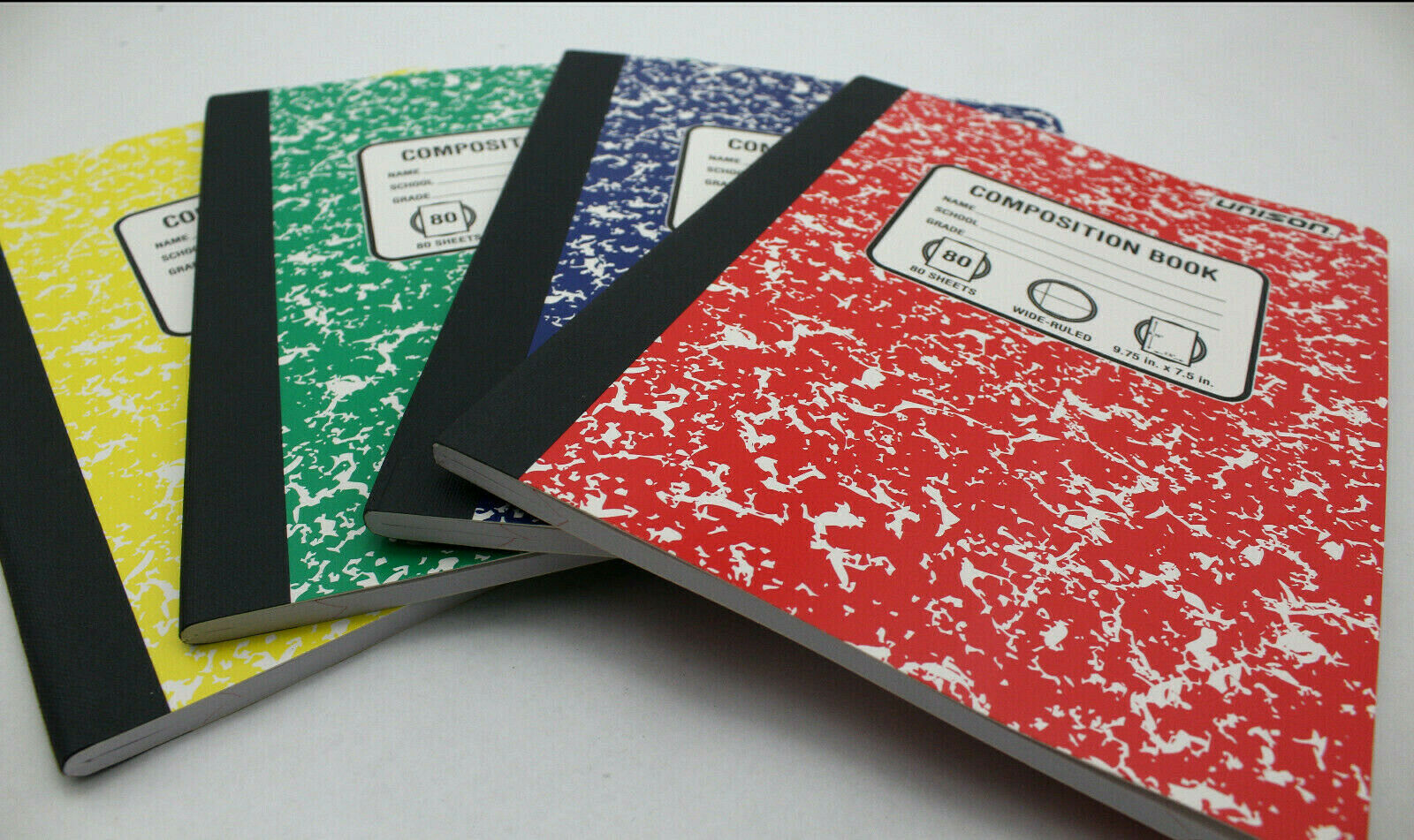 As-Is Unison Composition Notebook 4-Pack - Wide Ruled 9.75x7.5 80 Pages - Red