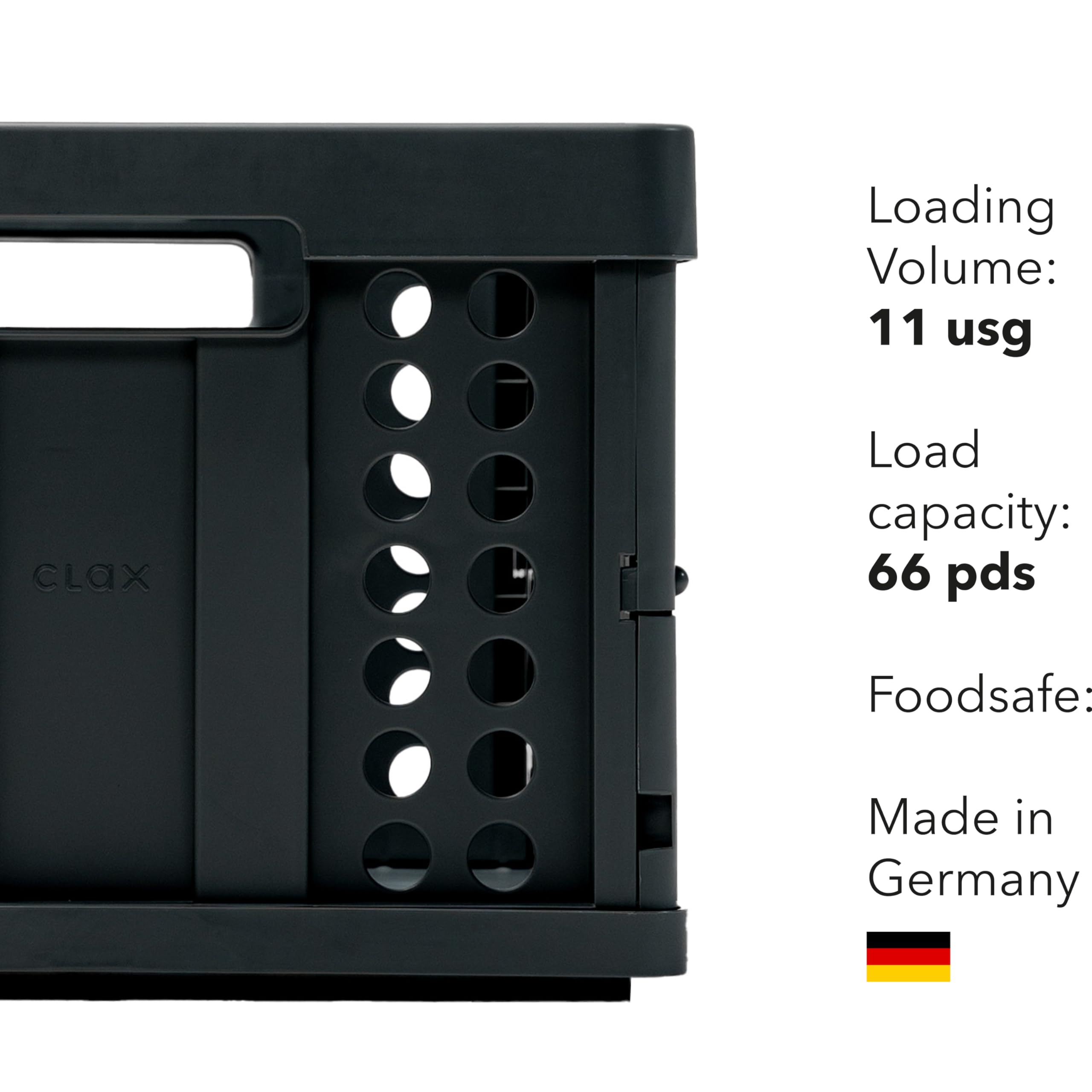 As-Is Clax Folding Crate - 48 qt 12 gal Capacity Made in Germany Black Retail $39.00