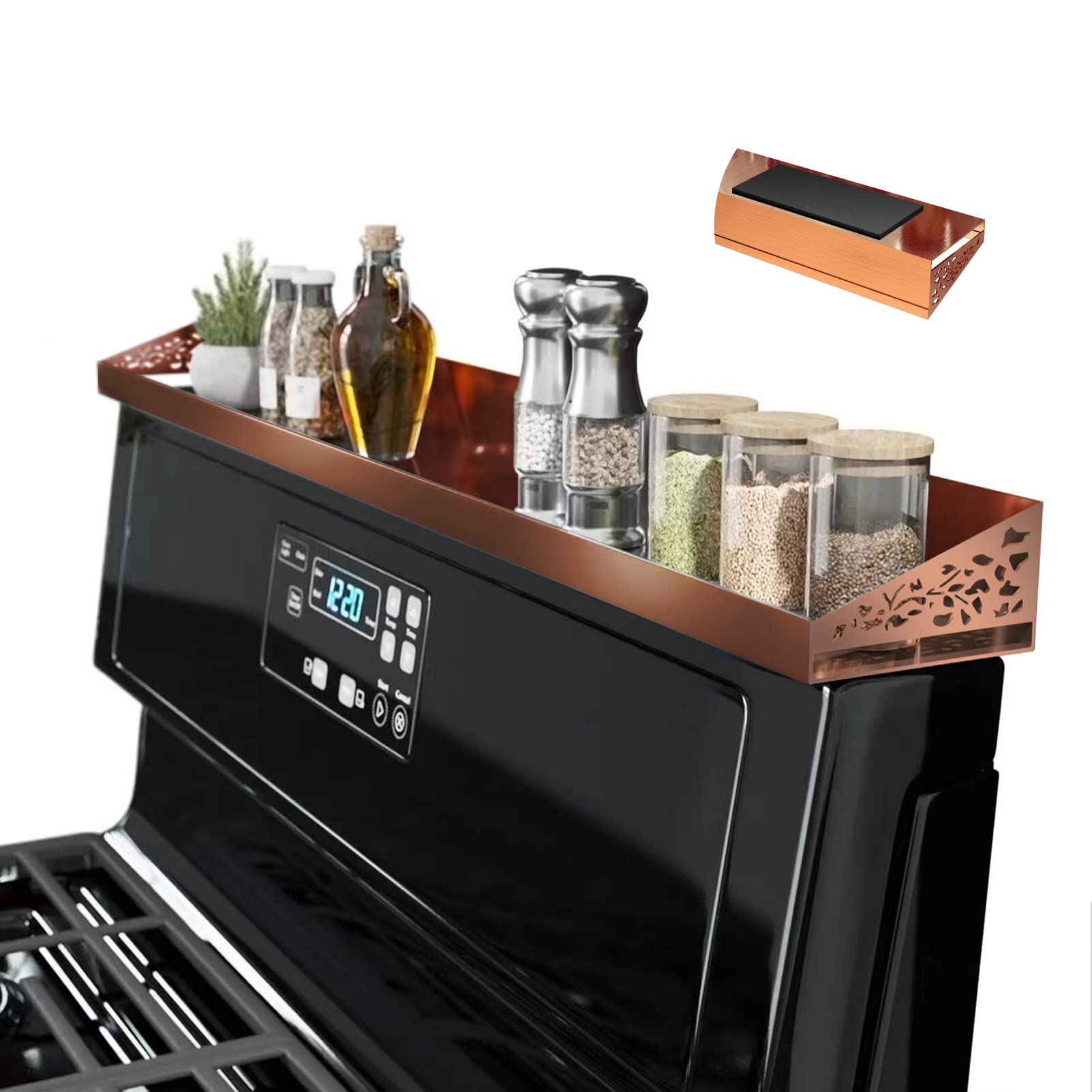 Magnetic Stove Top Spice Rack Kitchen Organizer Brushed Copper