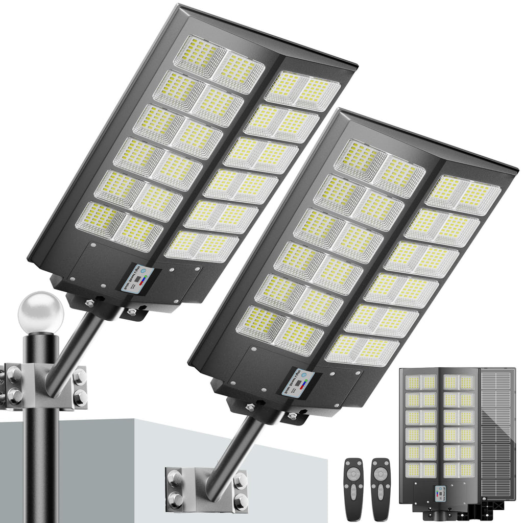 W LED Solar Powered Outdoor Street Light with Dusk-to-Dawn Motion Sensor - Black
