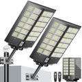 W LED Solar Powered Outdoor Street Light with Dusk-to-Dawn Motion Sensor - Black