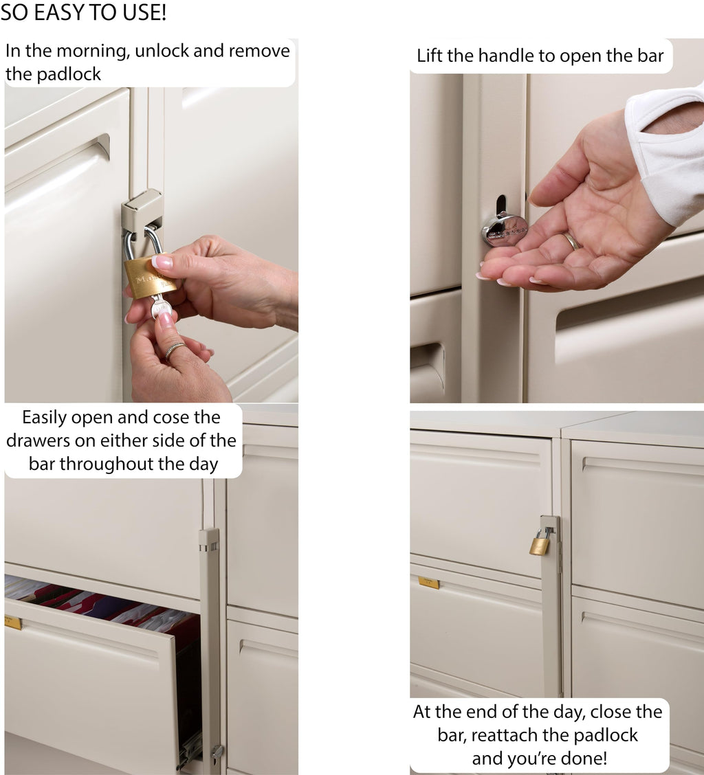 Beige File Cabinet Locking Bar for 5 Drawer Cabinets with Padlock  Cobalt Drill Bit