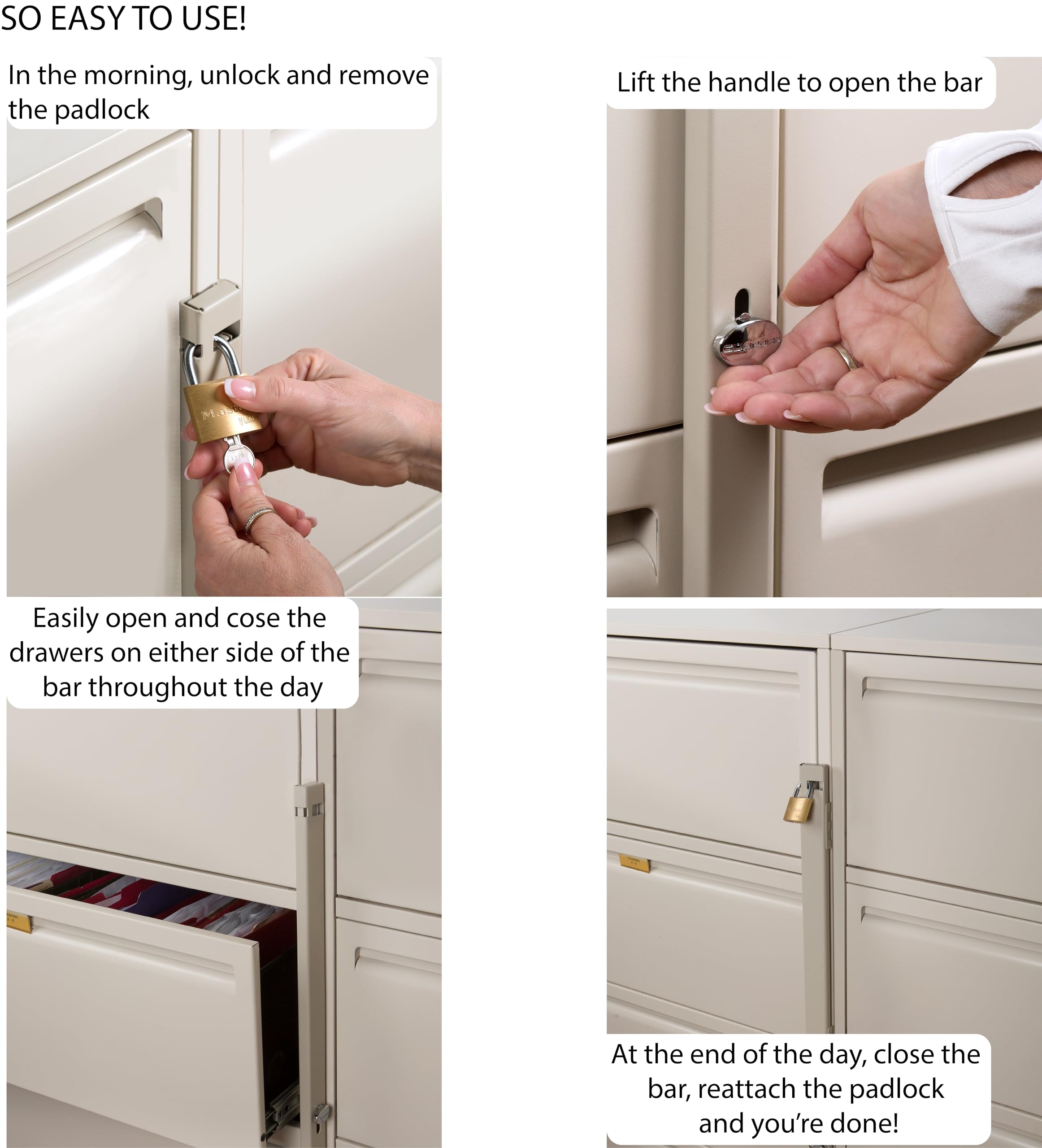 Beige File Cabinet Locking Bar for 5 Drawer Cabinets with Padlock  Cobalt Drill Bit