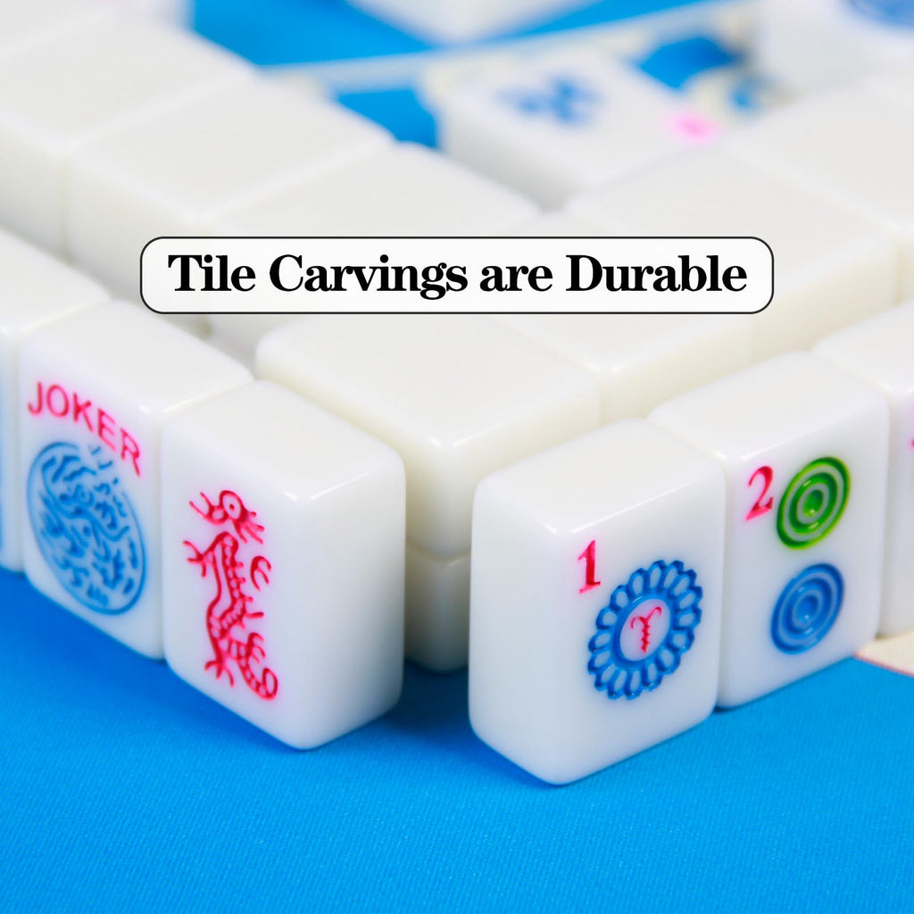 American Mahjong Set with 166 1.2-inch Lantian Jade White Tiles  Mat