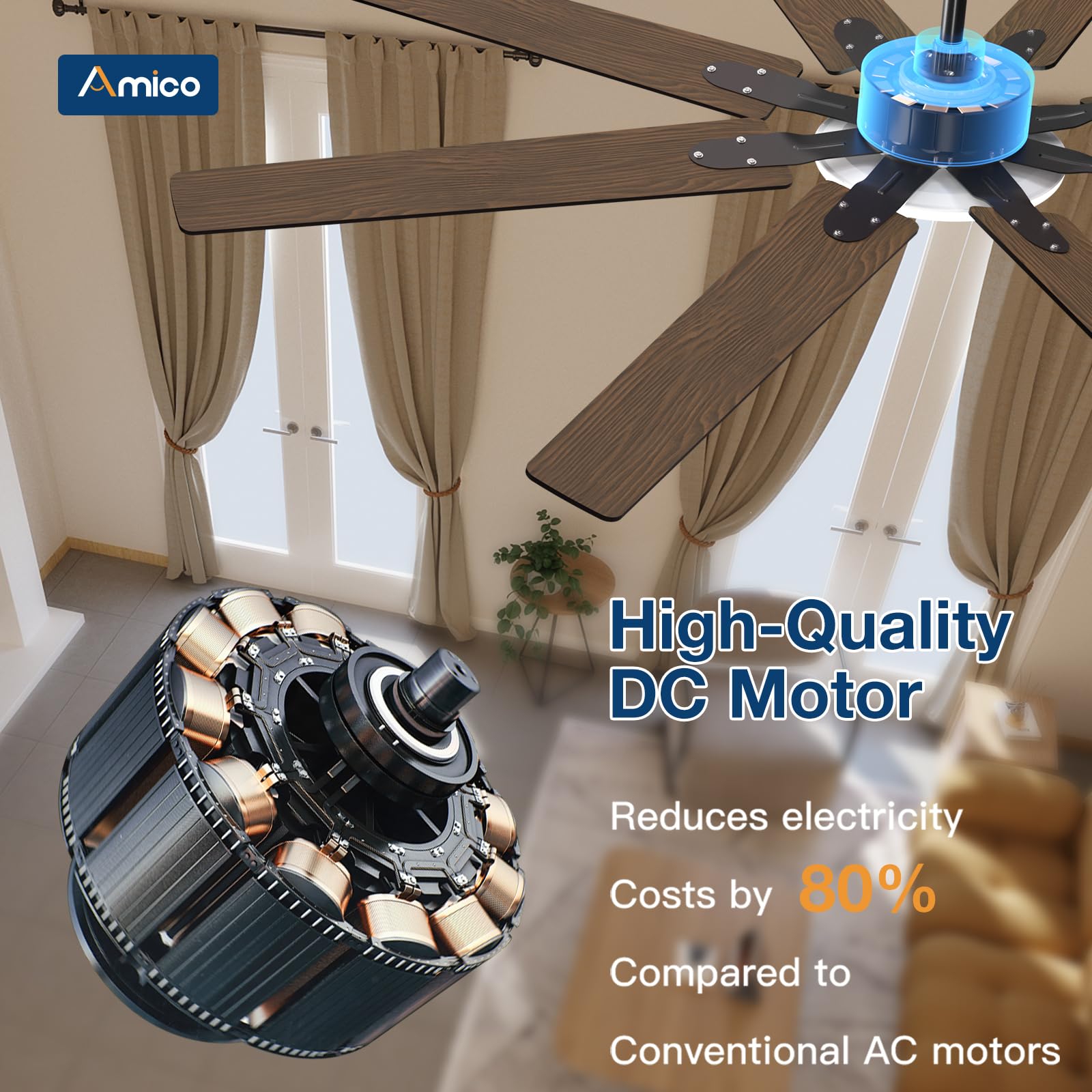 Open-Box New Amico 72 Dimmable Remote Quiet Black Modern IndoorOutdoor Ceiling Fan w Light