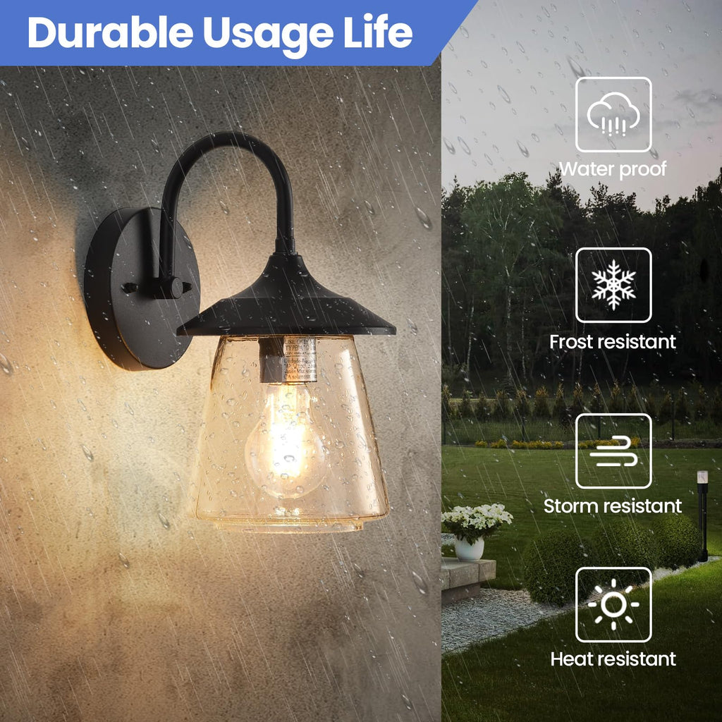New As-Is Smeike Outdoor Wall Sconce - Waterproof Bubble Glass Matte Black 2-Pack Retail $69.00