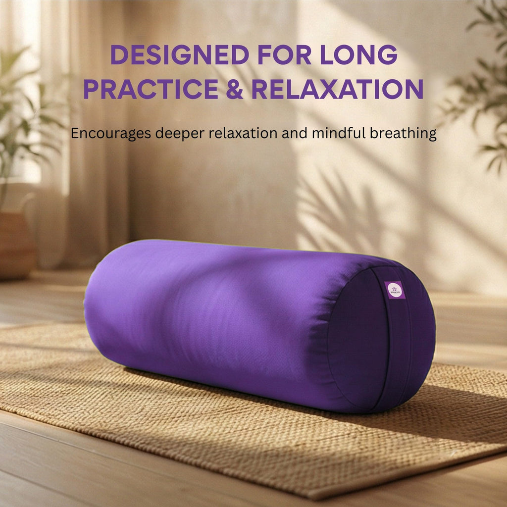 Purple Cylindrical Yoga Bolster with Washable Cotton Cover