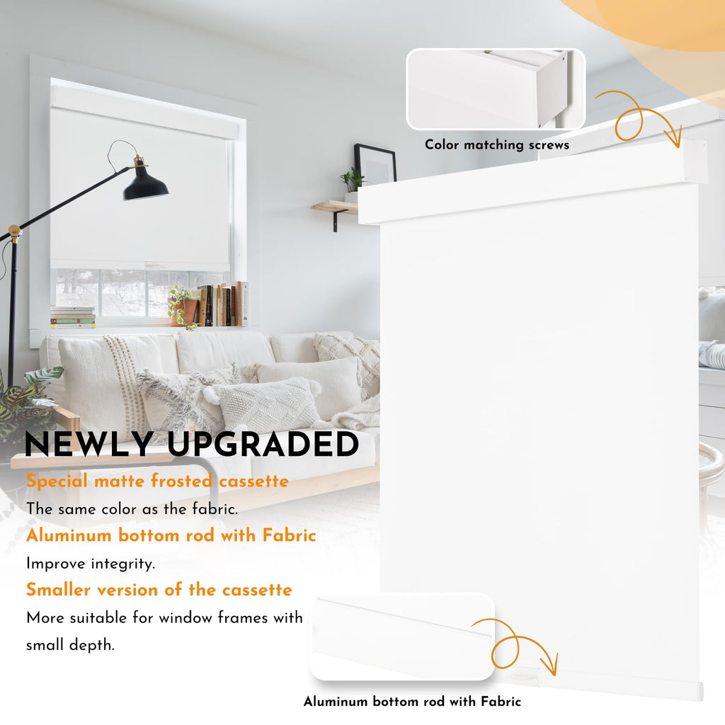 Open-Box New Persilux White Blackout Free-Stop Roller Shades 27W x 72H Retail $36.00